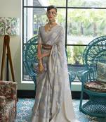 Grey woven pure silk saree with blouse