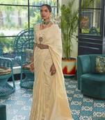 Beige woven pure silk saree with blouse