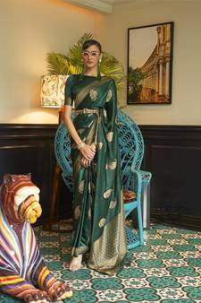 Green Woven Nylon Saree With Blouse