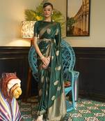 Green Woven Nylon Saree With Blouse