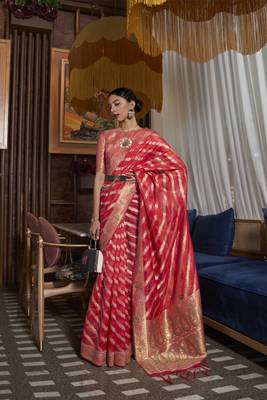 Red Woven Organza Saree With Blouse 1