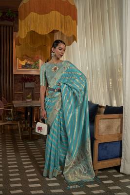 Blue Woven Organza Saree With Blouse 1