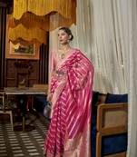 Pink woven organza saree with blouse