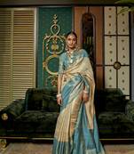 Beige Woven Silk Blend Saree With Blouse