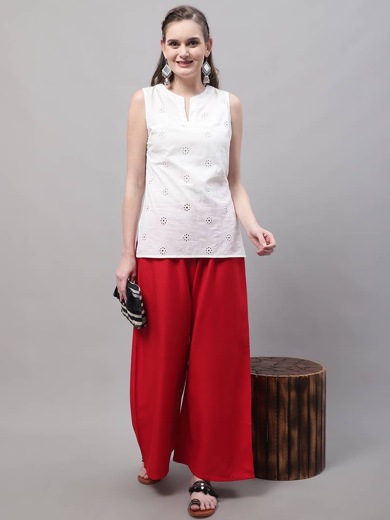 Red Rayon flared Plus Palazzo