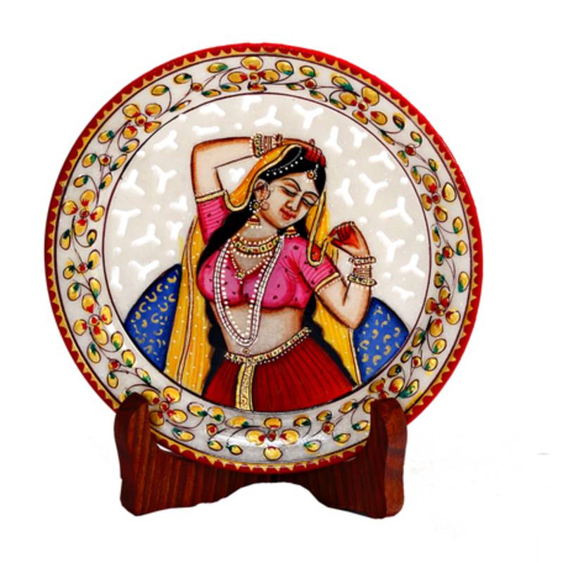 Pure Marble Handpainted Jaali Pattern Decorative  Plate