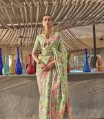 Light Green Woven Silk Blend Saree With Blouse