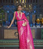 Pink Woven Satin Saree With Blouse