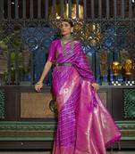 Magenta Woven Satin Saree With Blouse