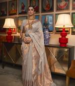 Grey woven silk saree with blouse