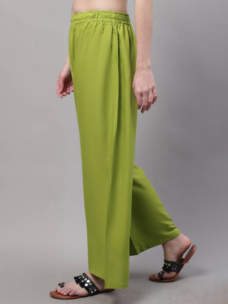 Green Rayon flared Plus Palazzo