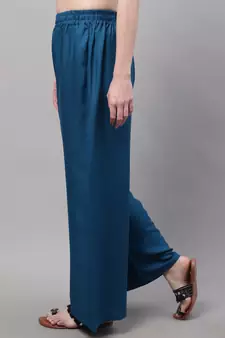 Blue Rayon flared Plus Palazzo