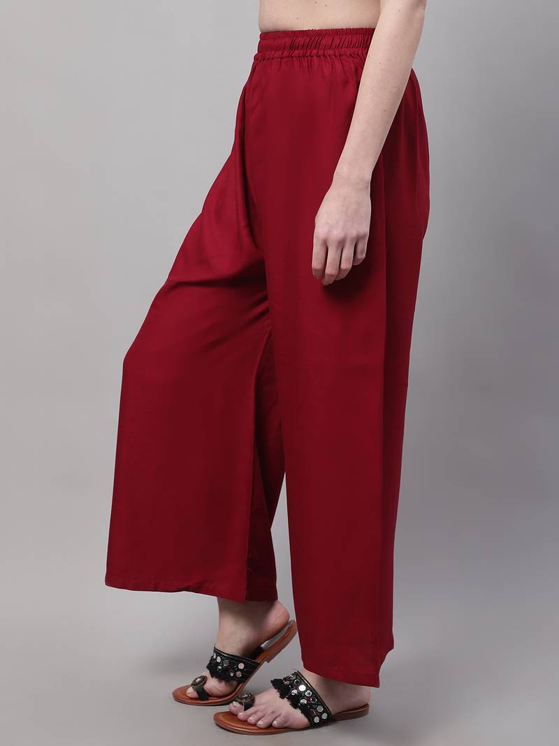 Maroon Rayon flared Plus Palazzo