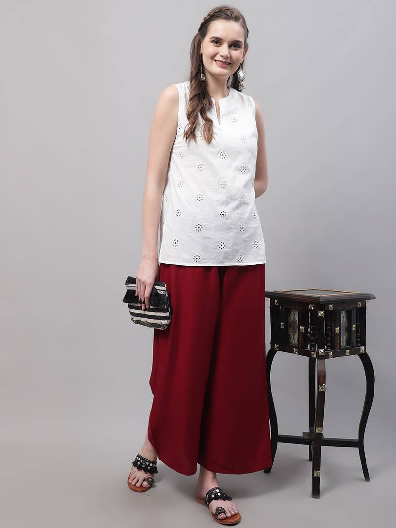 Maroon Rayon flared Plus Palazzo