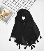 ANA Cotton Viscos Pleated Hijab with Tassels- Black