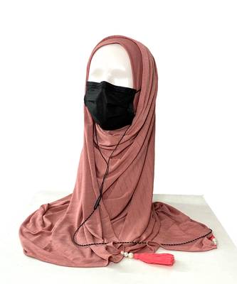 ANA Jersey Stethoscope Medico Mask and Earphone friendly Hijab- Peach 1