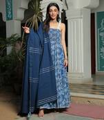 Farah Smocked Mediterranian Blue Anarkali Kurta With Pant And Gota Highlighted Dupatta