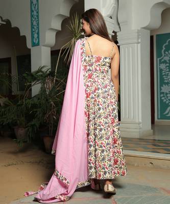 Namah Ivory Floral Anarkali Suit With Baby Pink Dupatta Set 3