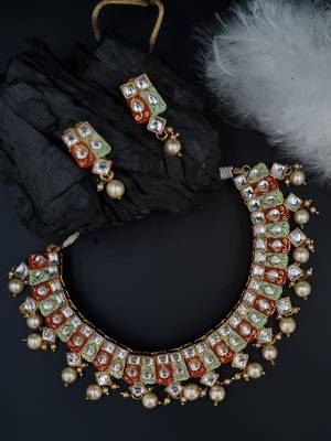 RUBYGREEN Ethnic Gold Plated Kundan Choker Set for Women   NS_1754_RG_360 1