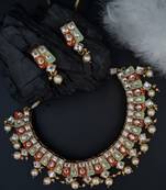 RUBYGREEN Ethnic Gold Plated Kundan Choker Set for Women   NS_1754_RG_360