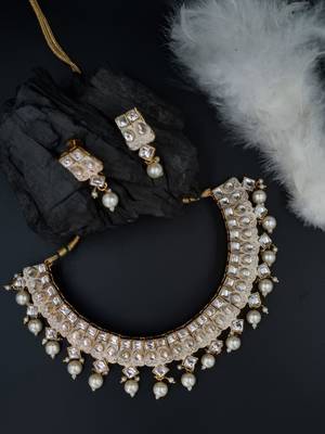 WHITE Ethnic Gold Plated Kundan Choker Set for Women NS_1754_W_360 1