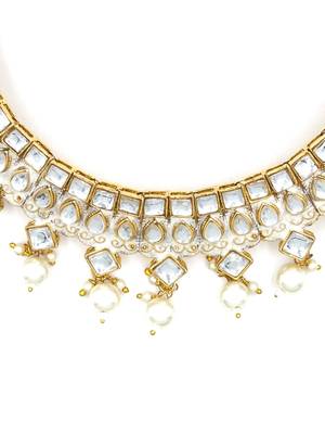 WHITE Ethnic Gold Plated Kundan Choker Set for Women NS_1754_W_360 3