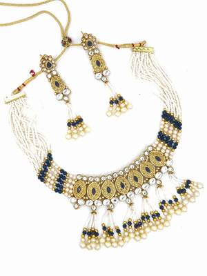 BLUE Ethnic Gold Plated Kundan Choker Set for Women NS_1826_BL_285 2