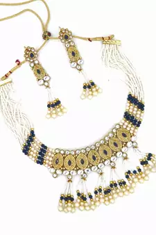 BLUE Ethnic Gold Plated Kundan Choker Set for Women NS_1826_BL_285