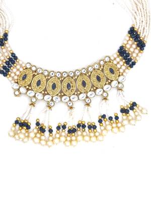 BLUE Ethnic Gold Plated Kundan Choker Set for Women NS_1826_BL_285 3