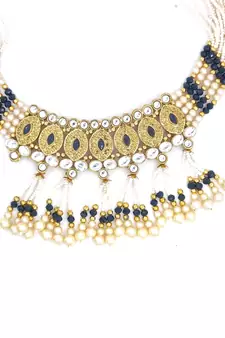 BLUE Ethnic Gold Plated Kundan Choker Set for Women NS_1826_BL_285