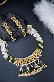 GREEN Ethnic Gold Plated Kundan Choker Set for Women  NS_1826_G_285