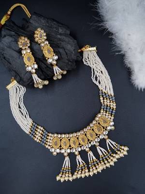 GREY Ethnic Gold Plated Kundan Choker Set for Women NS_1826_GY_285 1