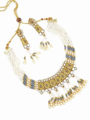 GREY Ethnic Gold Plated Kundan Choker Set for Women NS_1826_GY_285 2