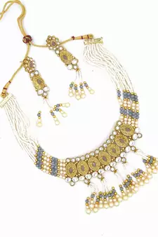 GREY Ethnic Gold Plated Kundan Choker Set for Women NS_1826_GY_285