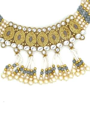 GREY Ethnic Gold Plated Kundan Choker Set for Women NS_1826_GY_285 3