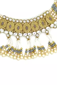 GREY Ethnic Gold Plated Kundan Choker Set for Women NS_1826_GY_285