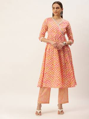 Orange printed cotton ethnic-kurtis 1