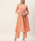 Orange printed cotton ethnic-kurtis
