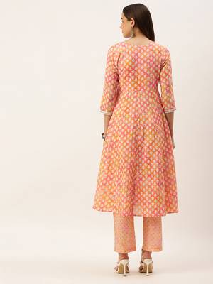 Orange printed cotton ethnic-kurtis 2