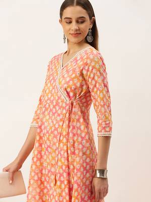 Orange printed cotton ethnic-kurtis 3