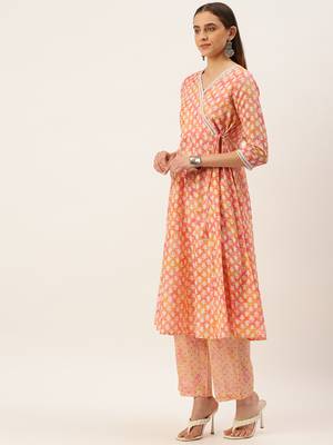 Orange printed cotton ethnic-kurtis 5