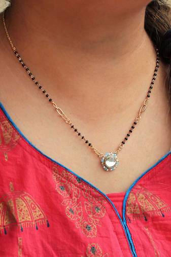 Kundan Drop Blue Beads Mangalsutra Necklace