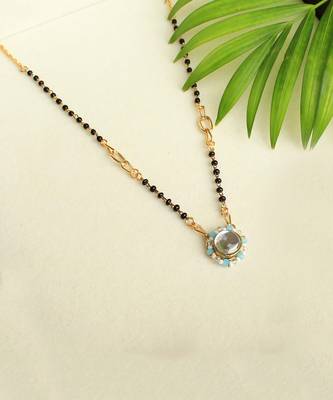 Kundan Drop Blue Beads Mangalsutra Necklace 2