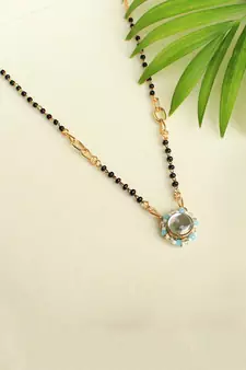 Kundan Drop Blue Beads Mangalsutra Necklace