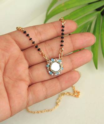 Kundan Drop Blue Beads Mangalsutra Necklace 3