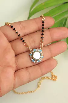 Kundan Drop Blue Beads Mangalsutra Necklace