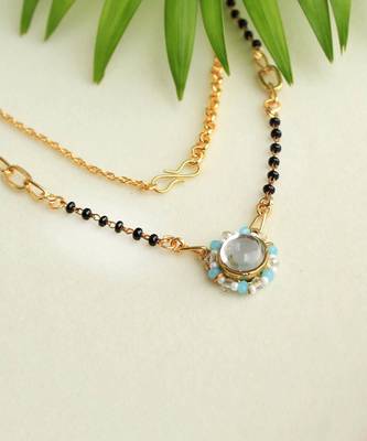 Kundan Drop Blue Beads Mangalsutra Necklace 4