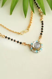Kundan Drop Blue Beads Mangalsutra Necklace