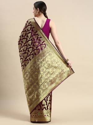 Wine Woven Organza Saree With Blouse 2