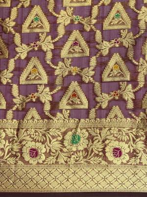 Wine Woven Organza Saree With Blouse 3